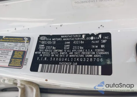 2019 Kia Optima Ex из США, поврежденный, VIN 5XXGU4L11KG328706